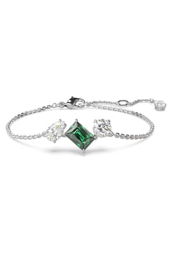 Swarovski Mesmera Mixed Cuts Green White Bracelet Rhodium Plated