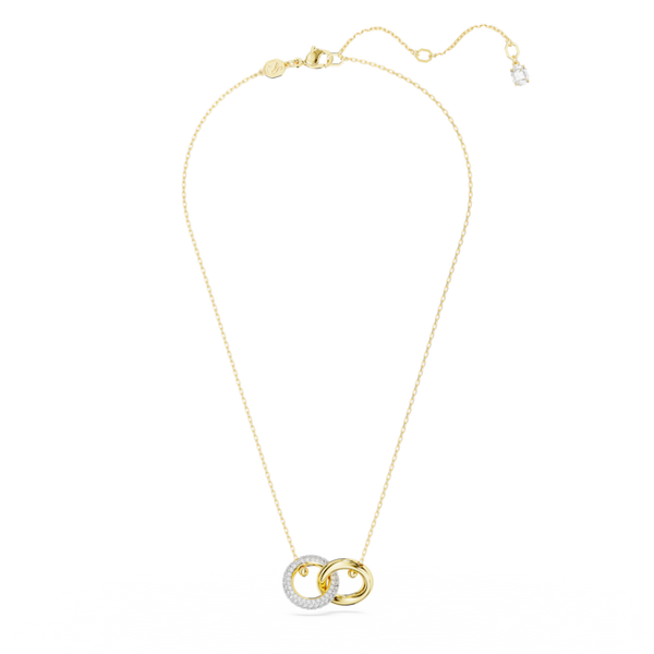Dextera pendant necklace featuring interlocking loops in gold plating, showcasing elegant Swarovski crystals.