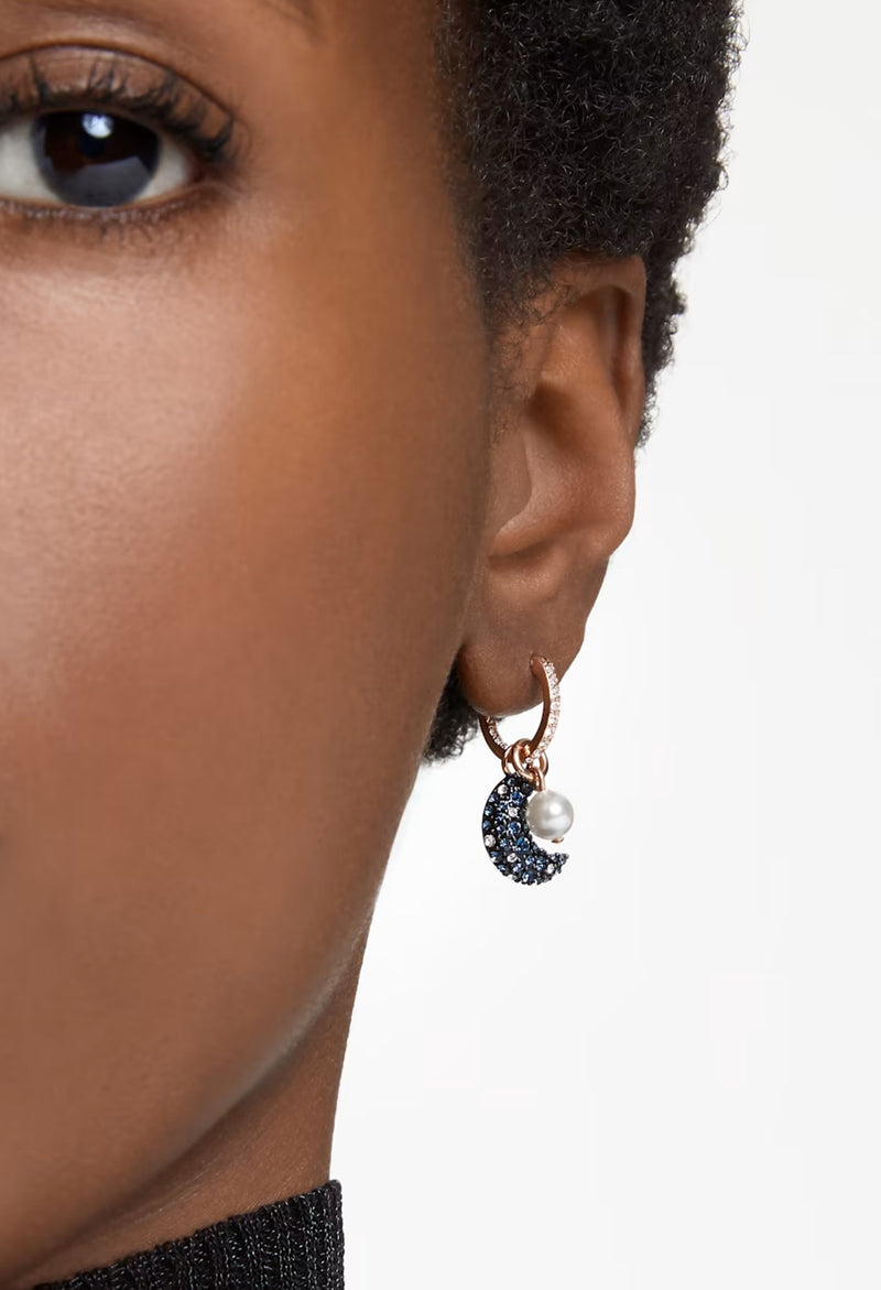 Swarovski Luna Moon Drop Asymmetrical Design Earrings Rose Gold Plated