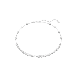 Close-up view of the Swarovski Mesmera necklace featuring mixed-cut crystals and a rhodium-plated finish, showcasing its