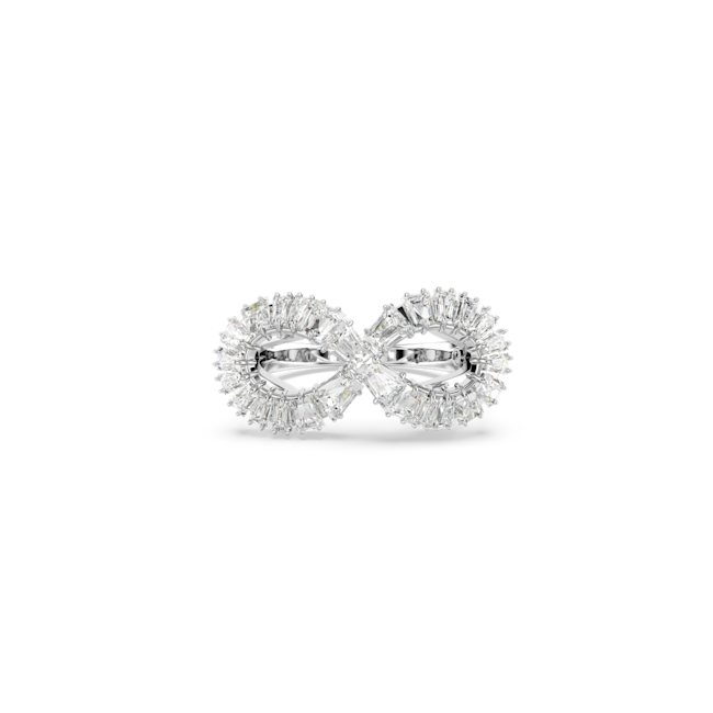 Elegant infinity ring by Swarovski, showcasing rhodium plating and dazzling crystal embellishments.