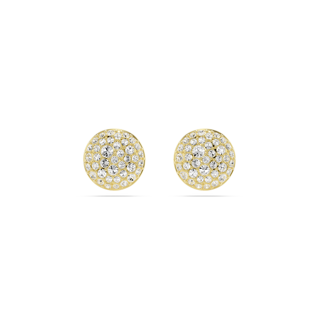 Gold plated Swarovski stud earrings with pave set crystals showcasing delicate design and craftsmanship.