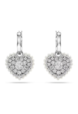 Swarovski Hyperbola Pearl & Crystal Heart Drop Earrings Rhodium Plated