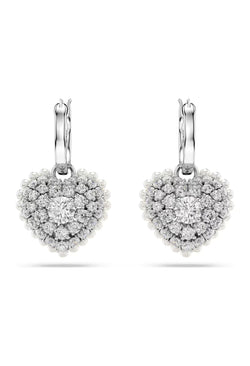 Swarovski Hyperbola Pearl & Crystal Heart Drop Earrings Rhodium Plated