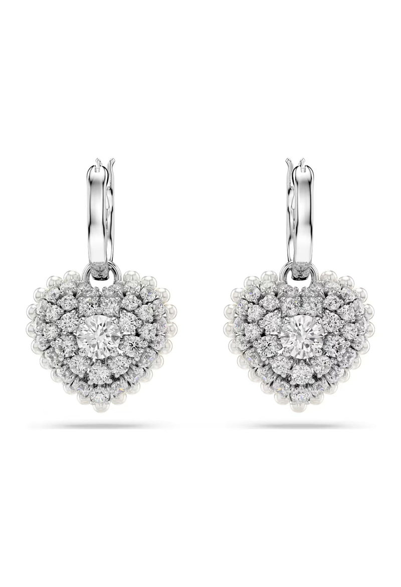 Swarovski Hyperbola Pearl & Crystal Heart Drop Earrings Rhodium Plated