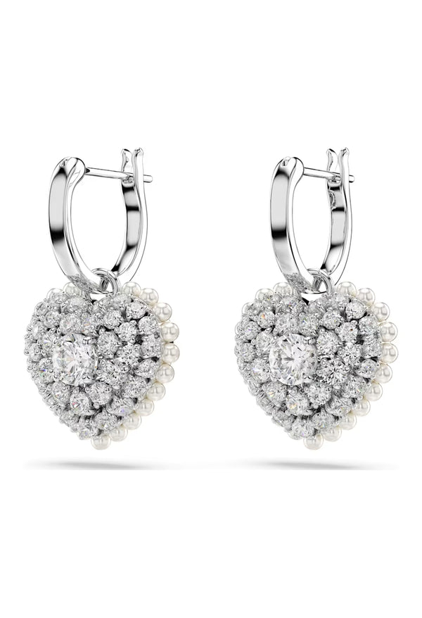 Swarovski Hyperbola Pearl & Crystal Heart Drop Earrings Rhodium Plated