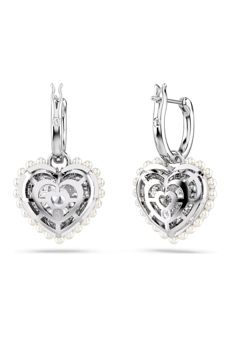 Swarovski Hyperbola Pearl & Crystal Heart Drop Earrings Rhodium Plated