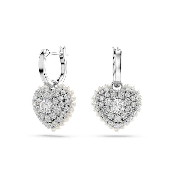 Swarovski Hyperbola Pearl & Crystal Heart Drop Earrings Rhodium Plated
