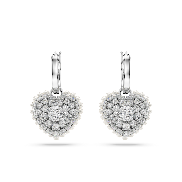 Swarovski Hyperbola Pearl & Crystal Heart Drop Earrings Rhodium Plated