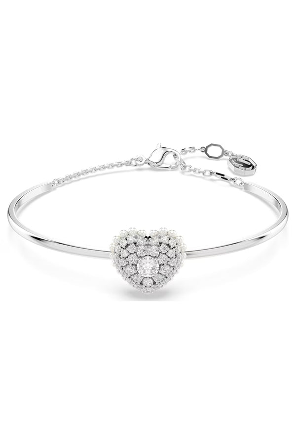 Swarovski Hyperbola Pearl & Crystal Heart Drop Bangle Rhodium Plated