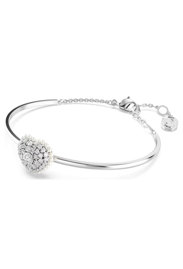 Swarovski Hyperbola Pearl & Crystal Heart Drop Bangle Rhodium Plated