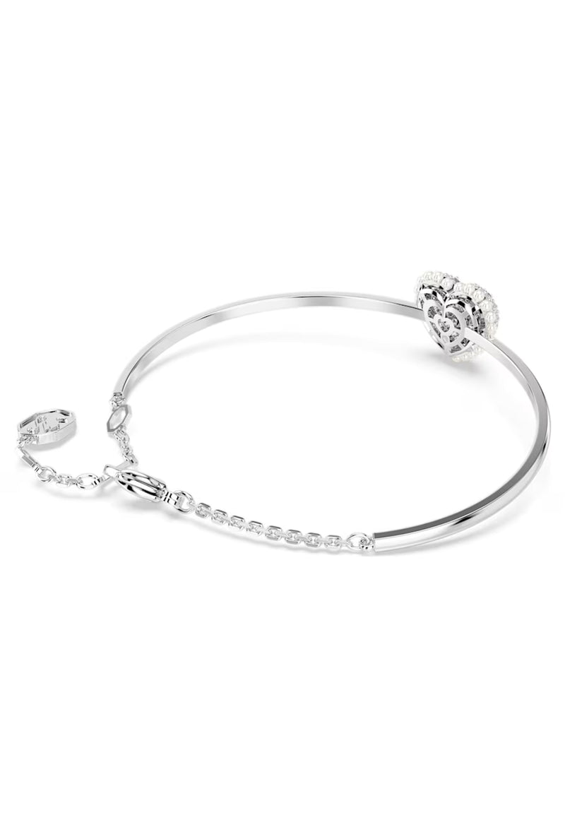 Swarovski Hyperbola Pearl & Crystal Heart Drop Bangle Rhodium Plated