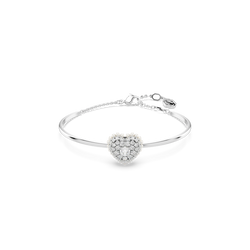 Swarovski crystal heart bangle rhodium plated. A romantic jewelry gift for women and girls, perfect for anniversaries.