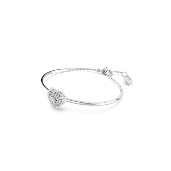 Swarovski Hyperbola Pearl & Crystal Heart Drop Bangle Rhodium Plated