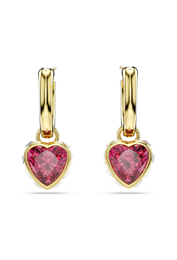 Swarovski Stilla Red Heart Drop Earrings Gold Plated