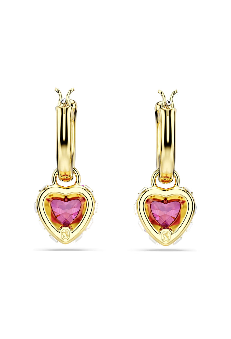 Swarovski Stilla Red Heart Drop Earrings Gold Plated