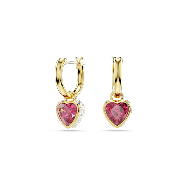 Swarovski Stilla Red Heart Drop Earrings Gold Plated