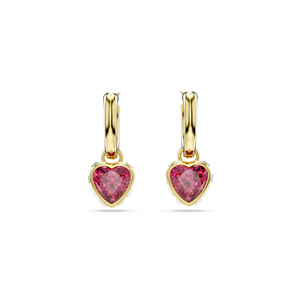Swarovski Stilla Red Heart Drop Earrings Gold Plated