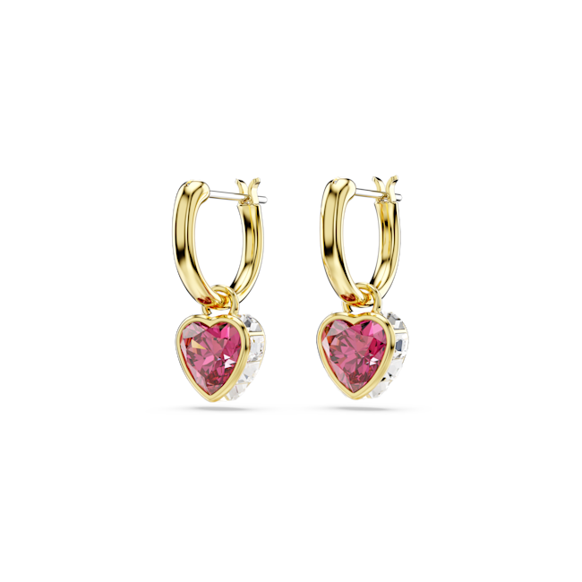 Swarovski Stilla Red Heart Drop Earrings Gold Plated