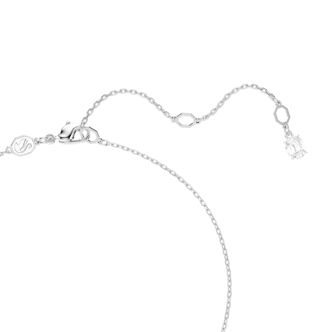 Close-up showing the Rhodium-plated necklace clasp and adjustable chain for the Swarovski Matrix pearl pendant.