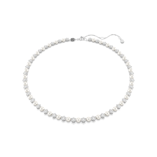 Swarovski Matrix Pearl and Round Cut Crystal Necklace Rhodium Plated