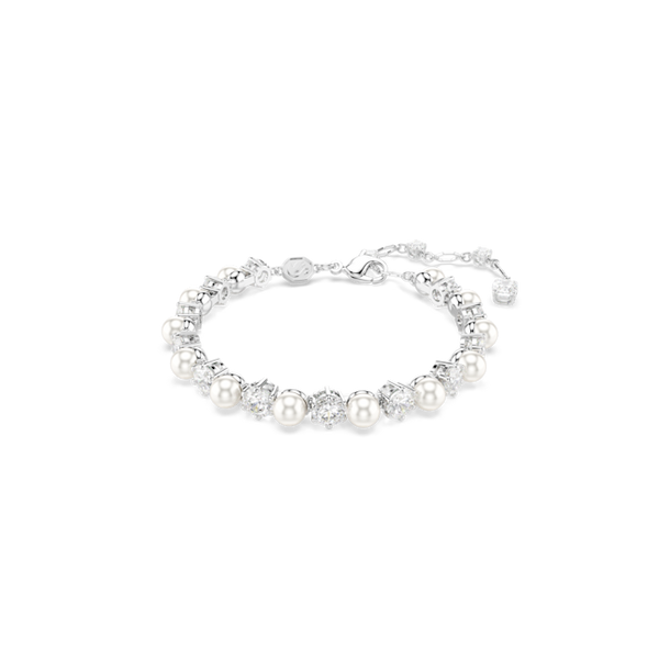 Swarovski Matrix Pearl and Round Crystal Bracelet Rhodium Plated