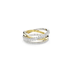 Swarovski Hyperbola ring: Mixed metal triple band with crystal cuts, stacked statement ring.