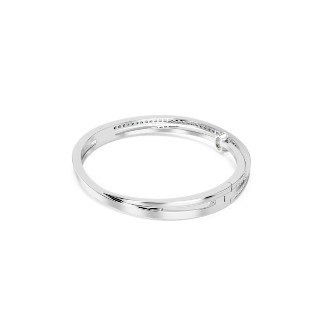 Elegant Hyperbola bangle by Swarovski, showcasing mixed-cut crystals and rhodium plating. Sophisticated wrist jewelry design.