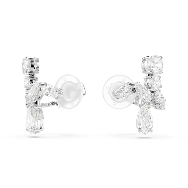 Swarovski Matrix. Mixed Cuts Clip On Earrings, Rhodium Plated