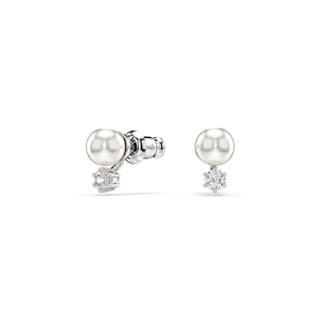 Swarovski Matrix Stud Earring, Crystal With Pearl, Rhodium Plated