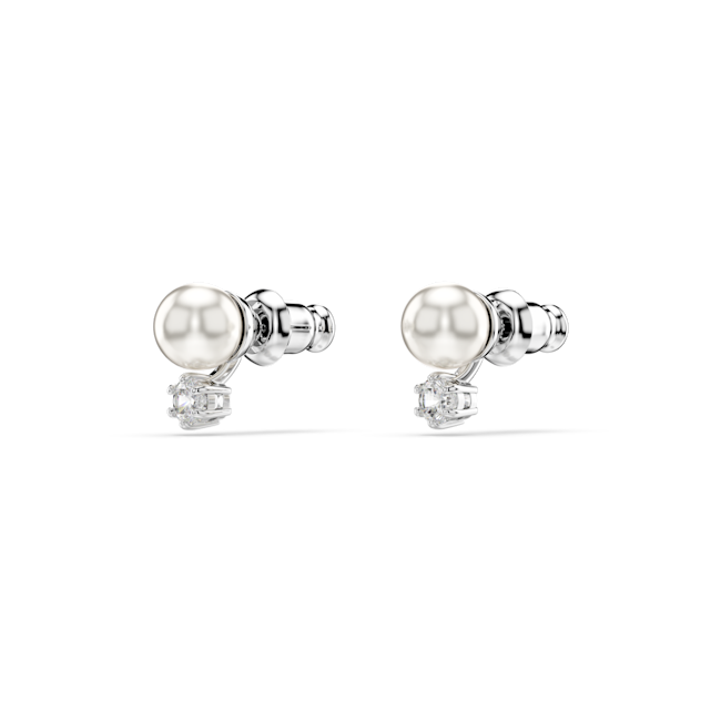 Swarovski Matrix Stud Earring, Crystal With Pearl, Rhodium Plated