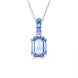 Swarovski Millenia: Blue Octagon Cut Pendant And Long Chain Rhodium Plated