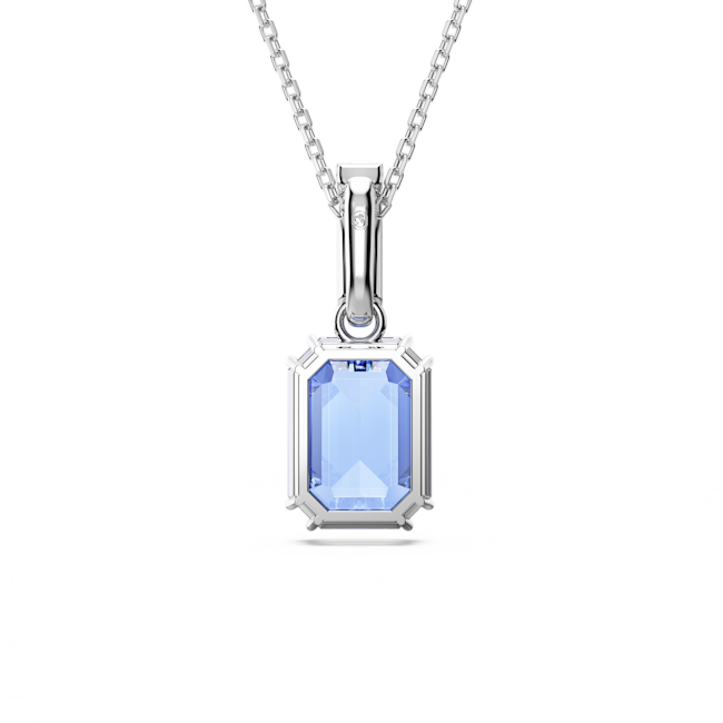 Swarovski Millenia: Blue Octagon Cut Pendant And Long Chain Rhodium Plated