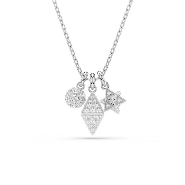 Swarovski Dextera Round Cut, Sphere and Cube Pendant Rhodium Plated **