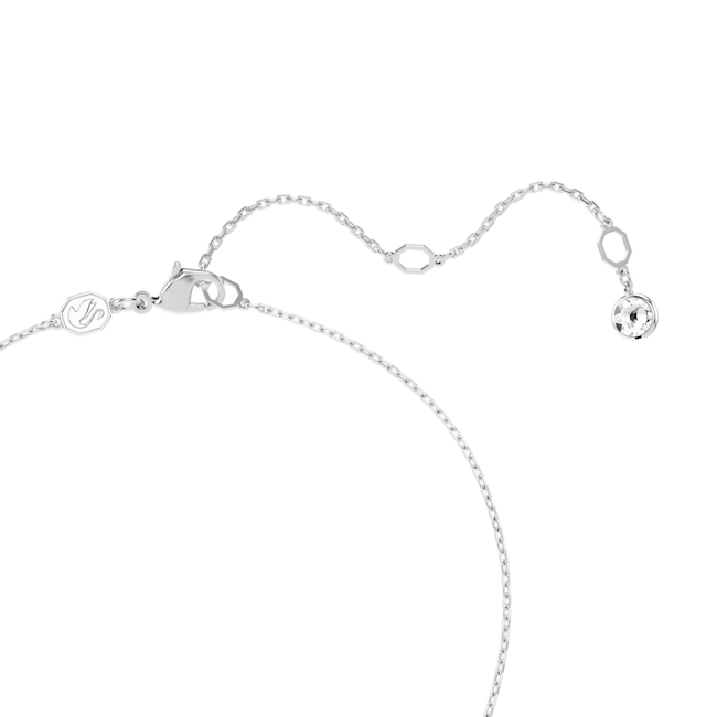 Close-up of the Swarovski Dextera pendant necklace chain featuring a rhodium finish and adjustable closure detail.