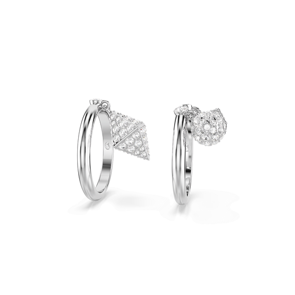 Swarovski Dextera Sphere and Cube 2 Ring Set Rhodium Plated