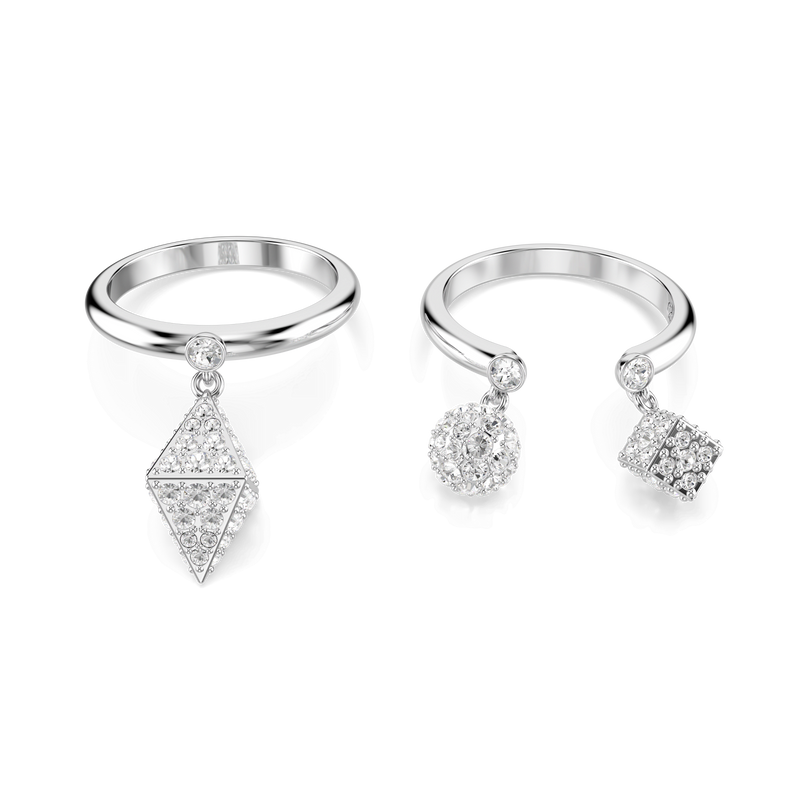 Swarovski Dextera Sphere And Cube 2 Ring Set Rhodium Plated swarovski-dextera-sphere-and-cube-2-ring-set-rhodium-plated