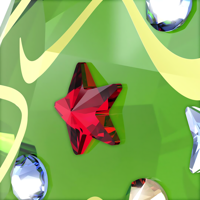 Close-up of the Swarovski Holiday Cheers ornament, highlighting the faceted red star detail on the crystal tree.