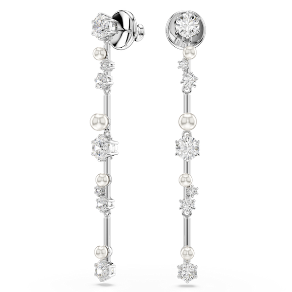 Swarovski Constella Pearl and Round Cut Crystal Drop Earrings Rhodium Plated