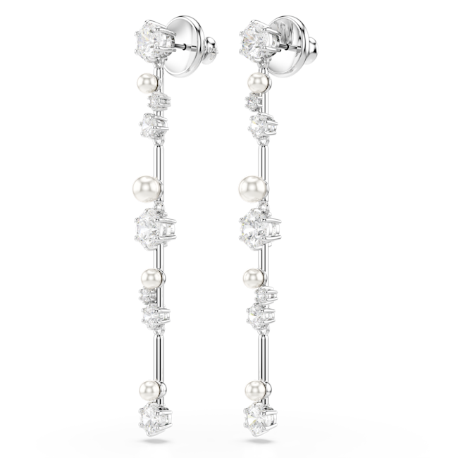Swarovski Constella Pearl and Round Cut Crystal Drop Earrings Rhodium Plated
