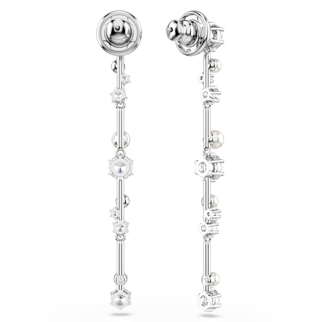 Swarovski Constella Pearl and Round Cut Crystal Drop Earrings Rhodium Plated