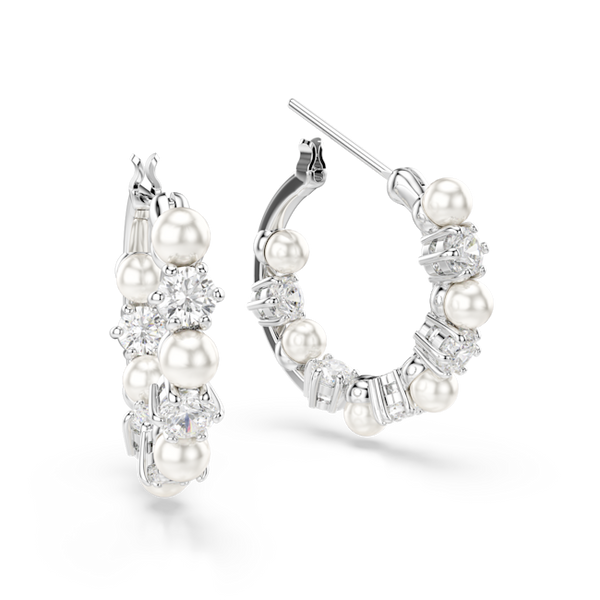 Swarovski Crytstal and Pearl Matrix Hoop Earrings Rhodium Plated