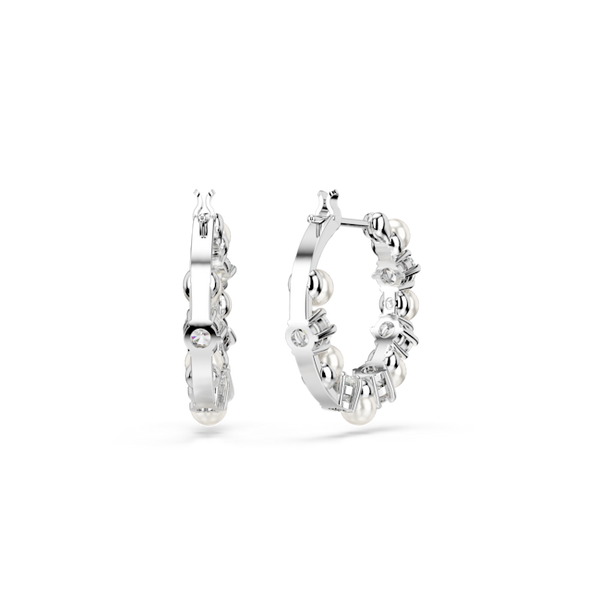 Swarovski Crytstal and Pearl Matrix Hoop Earrings Rhodium Plated