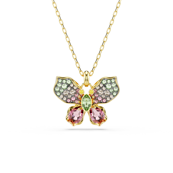 Swarovski Idyllia Mixed Cuts, Pave, Multicoloured Butterfly Pendant. Gold Plated