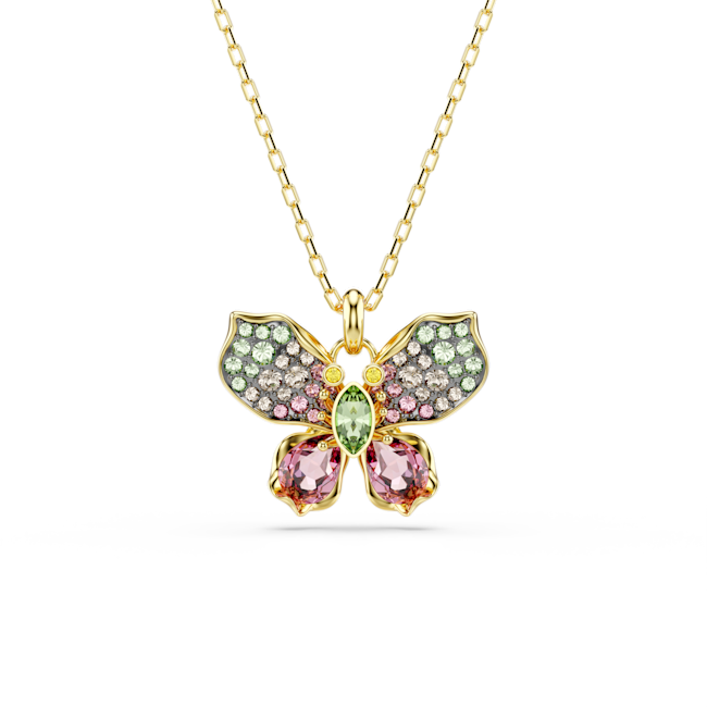 Swarovski Idyllia Mixed Cuts, Pave, Multicoloured Butterfly Pendant. Gold Plated