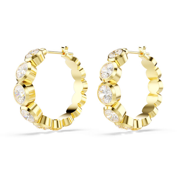 Swarovski Imber Round Cut Bezel Set Hoop Earrings Gold Plated