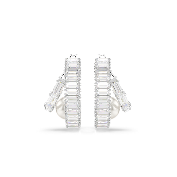Swarovski Ariana Grande 2025 Capsule Collection: Baguette Crystal With Crystal Pearl Double Hoop Earrings