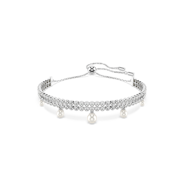 Swarovski Ariana Grande 2025 Capsule Collection: Double Row Crystal With Pearl Drops Bracelet Rhodium Plated