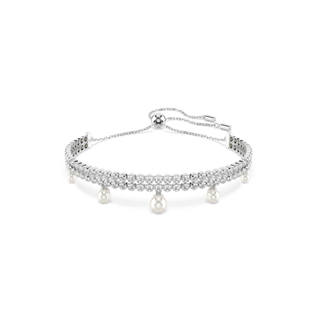 Swarovski Ariana Grande 2025 Capsule Collection: Double Row Crystal With Pearl Drops Bracelet Rhodium Plated