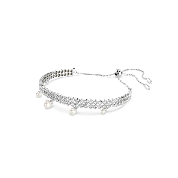 Swarovski Ariana Grande 2025 Capsule Collection: Double Row Crystal With Pearl Drops Bracelet Rhodium Plated
